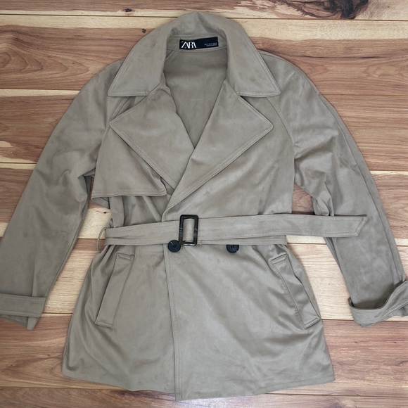 ✨NWOT✨ ZARA Taupe Faux Suede Coat, M - Picture 1 of 8
